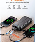 Power Bank 49800mAh Solar Portable Charger With Wireless Charging USB C 15W Fast Charge, charging two smartphones.