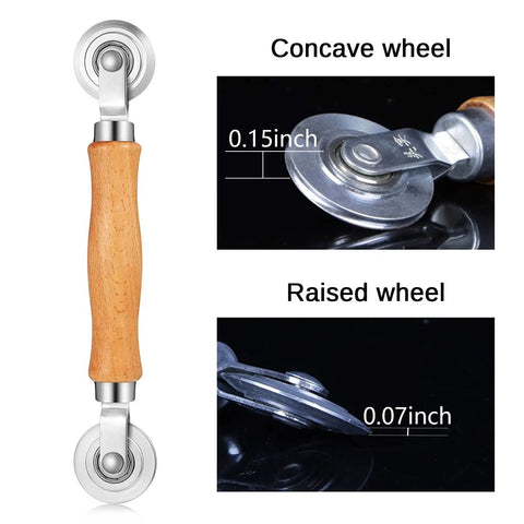 Screen Roller Tool With Bearing For Window Mesh Repair And Replacement, Spline Tool, Beech Wood Handle, Close-up of Wheels