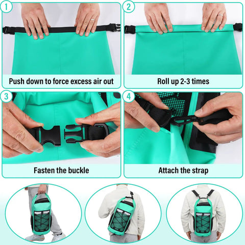 Steps to secure Adventure Ready 25L Roll Top Dry Bag Backpack Waterproof Dry Sack For Kayaking Boating Fishing Hiking Rafting