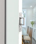 Pocket Door Edge Pulls Set Hidden Side Pocket Sliding Door Handles With Pop Up Mechanism Larger Ring For Easy Grip Silver Finish Durable Hardware 2 Pack on white sliding door