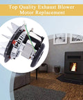 Exhaust Blower Motor Replacement 80602 Fits Vogelzang VG5790 depicted in living room with pellet stove