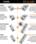 Comparison chart of thin vs thick material wire connectors, solid vs chamfered barrel, with and without inspection window, short vs long barrel.
