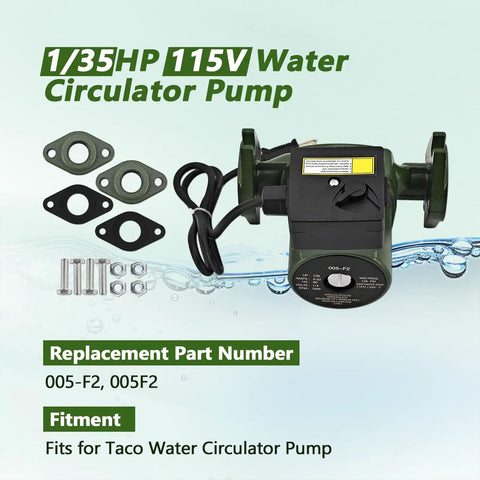 Heavy Duty Hydronic Hot Water Circulator Pump 005 F2 Replaces Taco Models 115 Volt 1/35 Hp with gaskets and fittings.