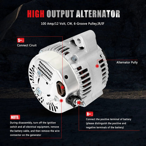 Beefy High Output 100 Amp 12V Alternator For Toyota Tundra And Sequoia V8 From 2000 To 2002 Replacement showing connection points