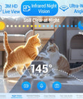 Smart Automatic Cat And Dog Feeder With 2K Camera And Night Vision, 5G Wifi App Control, 7L Large capacity bowl showing cats playing with wide angle view.