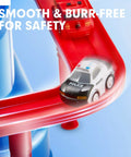 Close-up of Race Track Toy Set For 3 Year Old Boys Magnetic Helicopter Rescue Car Puzzle Track Challenge with police car