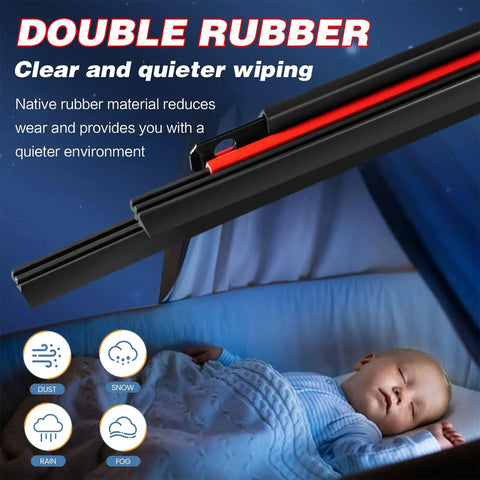 Heavy Duty Dual Rubber Windshield Wipers Rolling Through Storms Smooth As Butter For Chevy Silverado 1500 2500 3500 Hd Gmc Sierra Models 22 And 22 Inch close-up of double rubber blades reducing noise.
