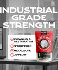 Oxalic Acid Wood Cleaner 1 Lb Fine Powder 99.9 Percent Purity Multipurpose Cleaner For Wood Stain Removal And Rust Removal Industrial Grade Strength Plus product packaging on desk.