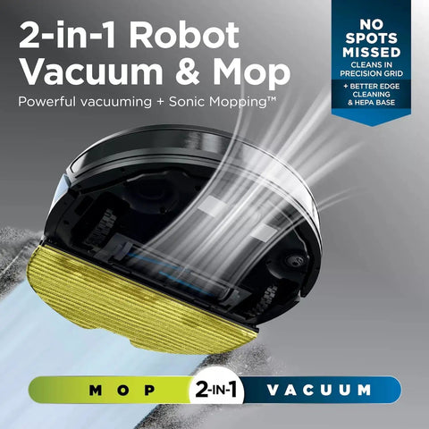 2-In-1 Robot Vacuum And Sonic Mop With Self-Empty Base featuring underside view with mop attachment, UR2650WS Renewed.