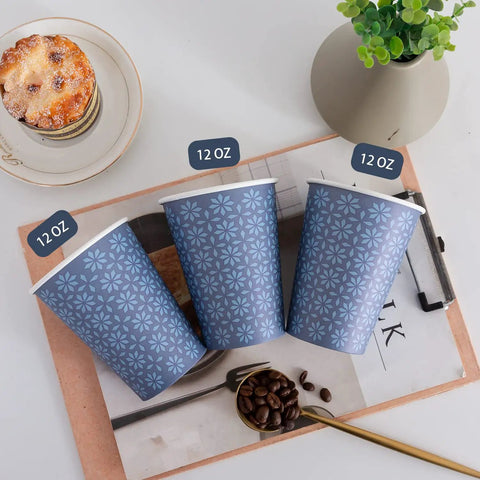 240 Pack 12 Oz Disposable Paper Cups Navy Floral Hot And Cold Bev Cups For Home Office Restaurant And Events Leak Proof