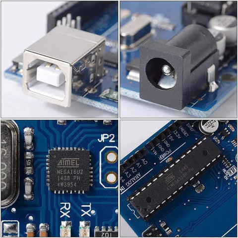Close-up of Four Axis CNC Shield V3 Expansion Kit showing Arduino board components, USB port, and DRV8825 slots for engraving machines.