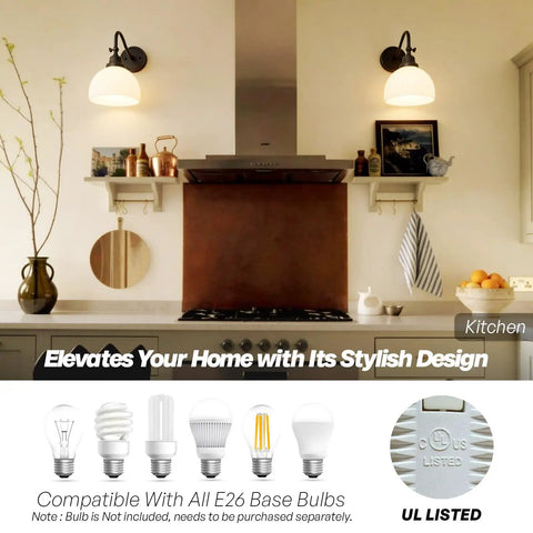 SongCiLT Vintage Wall Sconce 1-Light with White Striped Glass Globe Shade in kitchen, showcasing a stylish design with a metal base.