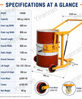Heavy Duty Drum Lifter Cart Cranks Up To 660 Lbs And Tilts For Easy Pouring Of Steel Or Plastic Barrels With Safe One Man Lift Action At The Factory specifications and dimensions.