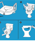 Diagram showing Raised Toilet Seat With Handles 4.5 Inch Lift For Elongated And Round Toilets, locking arms installation