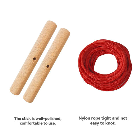Distance Measuring Tool For Cornhole Boards 27 Feet Setup Easy 3 Step Layout with polished wooden sticks and red nylon rope