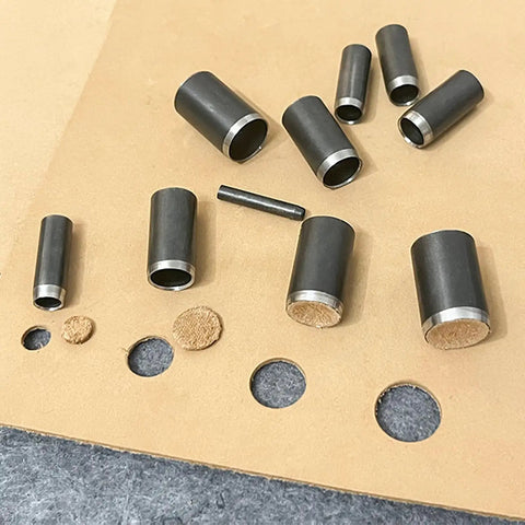 Dope Leather Circle Cutter Kit With 21 Piece Circle Punch Tools From 1mm To 55mm For DIY Leather Crafts on leather surface.