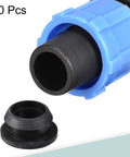 Close-up of Drip Irrigation Barbed Locking Fittings With Washers For 16mm Drip Tape Tubing Sprinkler System, blue cap, 20 pcs