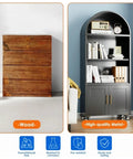 72 Inch Metal Arched Bookcase With Doors And Wheels Industrial Black Tall Storage Cabinet Lockable Wheels Adjustable Shelves