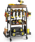 Power Tool Organizer Rolling Cart For Garage Storage And Workshop Organization Tool Rack And Drill Holder Shelving On Wheels