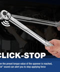 Heavy Hitter Adjustable Torque Wrench Set Featuring Three Square Drive Heads For Quick Shop Fixes And Weekend Garage Builds With Smooth Ratcheting Action is being used to adjust torque.