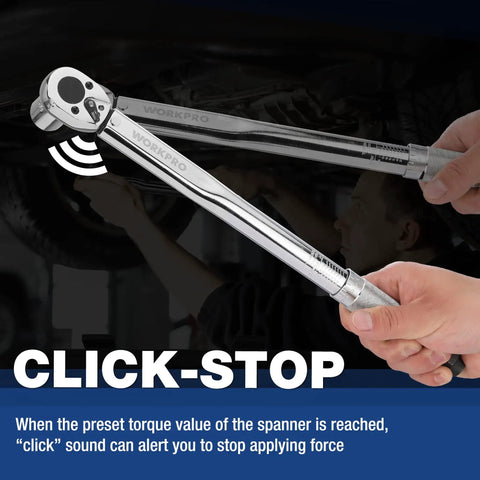 Heavy Hitter Adjustable Torque Wrench Set Featuring Three Square Drive Heads For Quick Shop Fixes And Weekend Garage Builds With Smooth Ratcheting Action is being used to adjust torque.