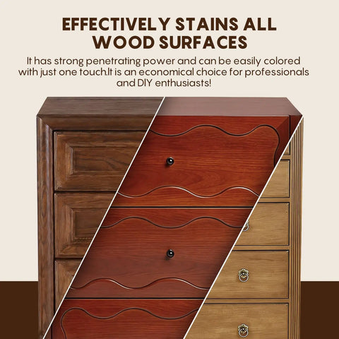 Dark Teak Water Based Wood Stain For Furniture Cabinets Door Trim Fast Drying Non Toxic Low Odor Formula shown on wood drawer surfaces.