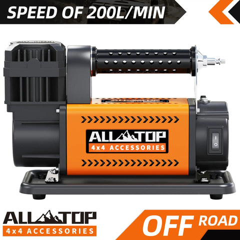 Heavy Duty 12V Portable Air Compressor With Digital Pressure Gauge Tire Inflator Kit, compact design with rugged features.
