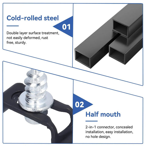 60 Pack Slick Furniture Connectors And Concealed Slide Buckles For Cabinet Hardware showing cold-rolled steel connectors and half mouth design.