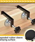 Four Piece Slick G Clamps For Woodworking Deliver Beast Grade Grip Heavy Duty Steel Build With Thickened Rubber Sleeves Smooth As Butter Action Reliable Diy Carpentry Project Gear with upgraded rubber sleeves on wood.