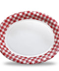 Kickin Vibes Red Gingham Oval Paper Plates 40 Count 10 X 12 Inch Heavy Duty Disposable Plaid Party Platters on a white background.