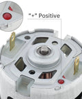 Close-up of 24V High Speed DC Ride On Car Motor Upgrade with 12000 RPM featuring visible positive terminal and gear connection details.