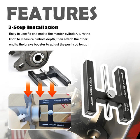 Pro Grade Car Brake Booster Adjustment Tool With Dual End Magnetic Design Aluminum Precision Push Rod Alignment For Master Cylinder Piston Depth And Smoother Braking On Every Stop. 1 tool used for master cylinder and brake booster adjustment