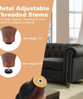 Six Inch Wood Furniture Legs Set Of 4 Adjustable Leveling Feet Round Brown Replacement For Sofa Chair Dresser shown with adjustable stem sizes.