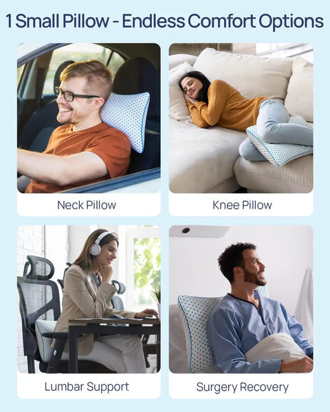 Ultra Compact Cooling Memory Foam Travel Pillow For Airplanes And Cars used for neck, knee, lumbar support, and recovery