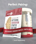 34 Oz Large Capacity Sourdough Starter Jar With Funnel Opening And Silicone Cover, shown with sourdough culture kit