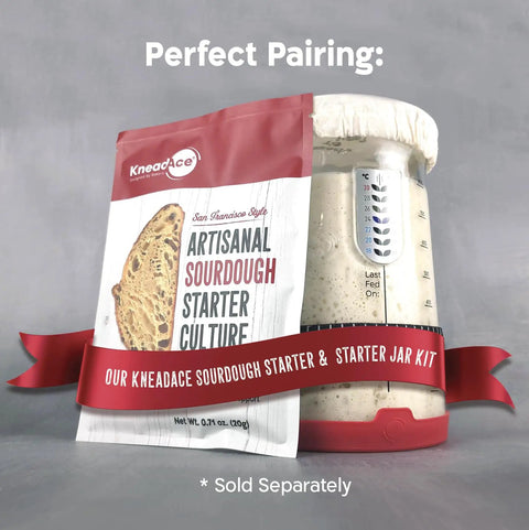 34 Oz Large Capacity Sourdough Starter Jar With Funnel Opening And Silicone Cover, shown with sourdough culture kit