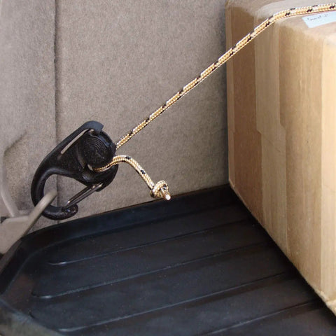 Cam Jam Rope Tightener Set For Tents, Easy Rope Length Adjustment And Tension securing a cord inside a vehicle