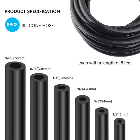 All In One Vacuum Line Kit With Six Five Foot Silicone Hoses In One Eighth To Three Eighth Inch Diameters And 64 Connectors