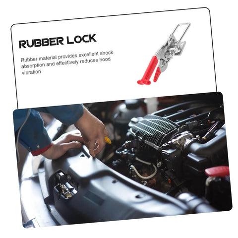 Built Tough Rubber T Handle Draw Latch for Car Hood with vibration absorption shown in use on vehicle engine bay.