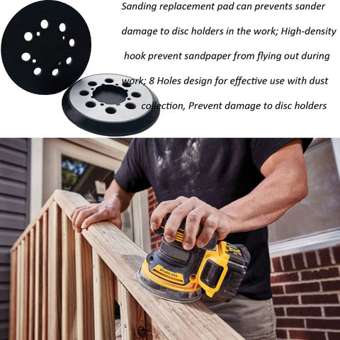 No Nonsense Replacement Heavy Duty Sanding Pad for DWE6423 6423K DWE6421 6421K DCW210B in use on wooden railing