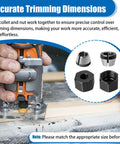 Router Collet Nut And Cone Sleeve Kit For Models R2400, R2401, R86044, R860443, with accurate trimming dimensions guide.