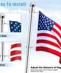 Image showing 2 Pack Flag Pole Rings, Slick Spinning One Inch Clips Cut Wrapping Stress, Rock Solid Aluminum Steel Hardware, Easy Slide Snap Carabiners on flag pole.