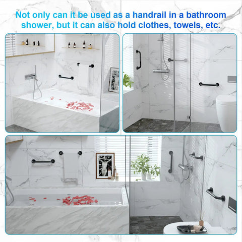 Matte Black Shower Grab Bar 12 Inch One Inch Diameter Heavy Duty Stainless Steel Safety Handle Wall Mounted No Slip Grip For Bathroom Help Safe Grip For Handicap Elderly Seniors And Disabled, bathroom view