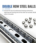 Beefy Heavy Duty Drawer Slide With Full Extension Locking Track 120Kg Load Capacity Steel Ball Bearing Rails For Smooth Quiet Opening And Closing Rust Resistant Electroplated Finish Built For Harsh Environments And Daily Heavy Use, double-row steel balls close-up