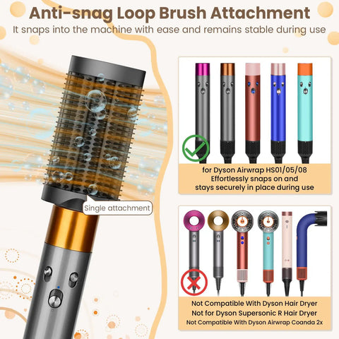 Anti Snag Loop Brush Attachment For Dyson Airwrap HS01 HS05 HS08, showing attachment compatibility chart
