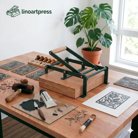 Ultra Reliable Linocut Press Machine For Printmaking Relief And Block Printing Legal Size Compatible Powder Coated Steel Frame With Natural Beech Handle Built Like A Tank For Artist Studios