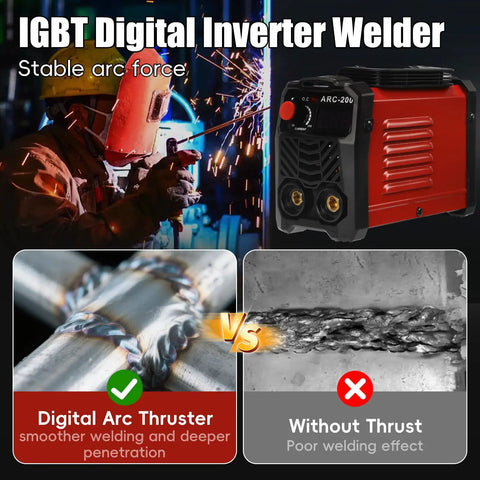 Welder using Portable 200A Arc Welder For Home And Workshop, 110V IGBT Inverter with digital display and welding comparisons
