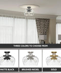 Room with 3-Bulb Industrial Style Semi Flush Mount Ceiling Light With Clear Glass Shade, Matte Black Fixture, E26 Base, 13.8 Inch
