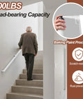 Six Foot White Square Tube Handrail With Super Grip Joints For Indoor Stairs And Wall Mounted Rails Featuring Heavy Duty Steel Build And Quick Diy Setup For Total Home Safety Plus Slick Clean Finish That Slides In Snug, showing man using it on stairs.