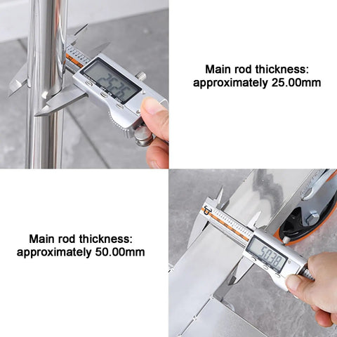 Measuring main rod thickness of No Sweat Heavy Duty Stainless Steel Drum Stand With Smooth Rolling Wheels For Gas Cylinders And Soup Pots.